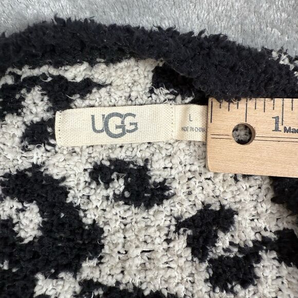 UGG Sweater Women L Black Ivory Animal Print Phoebe Cozycore Print Wrap Cardigan - Picture 4 of 8